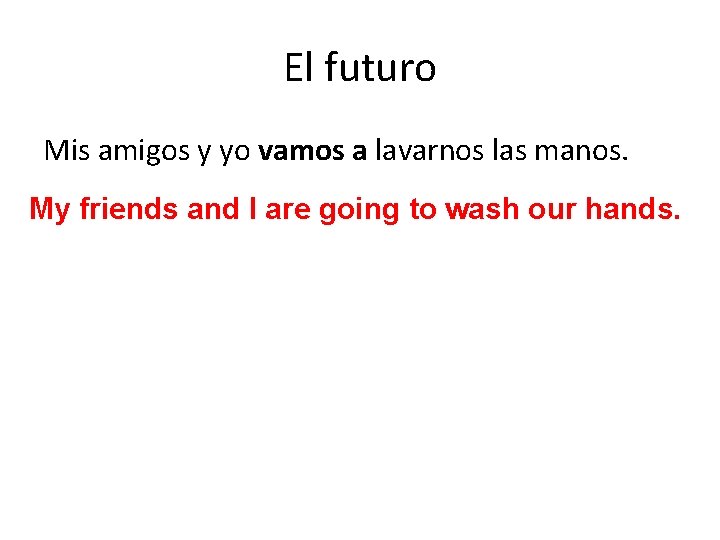 El futuro Mis amigos y yo vamos a lavarnos las manos. My friends and