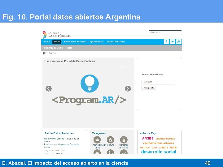 Fig. 10. Portal datos abiertos Argentina E. Abadal. El impacto del acceso abierto en