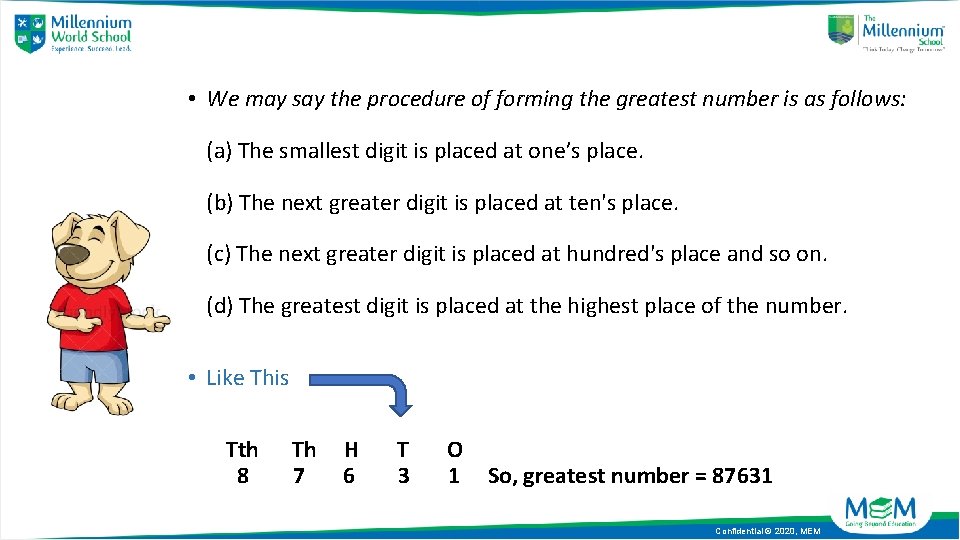  • We may say the procedure of forming the greatest number is as