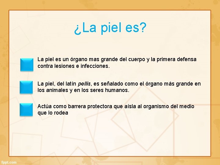 ¿La piel es? La piel es un órgano mas grande del cuerpo y la