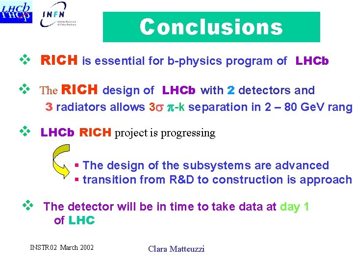 Conclusions v RICH is essential for b-physics program of LHCb v The RICH design