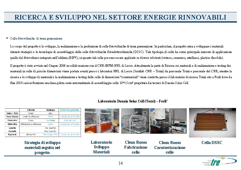 RICERCA E SVILUPPO NEL SETTORE ENERGIE RINNOVABILI § Celle fotovoltaiche di terza generazione Lo