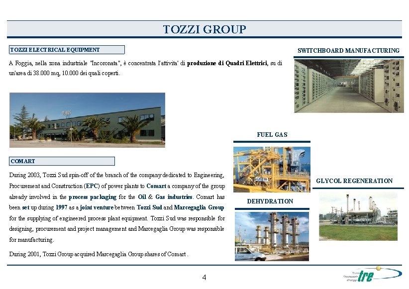 TOZZI GROUP TOZZI ELECTRICAL EQUIPMENT SWITCHBOARD MANUFACTURING A Foggia, nella zona industriale "Incoronata", è