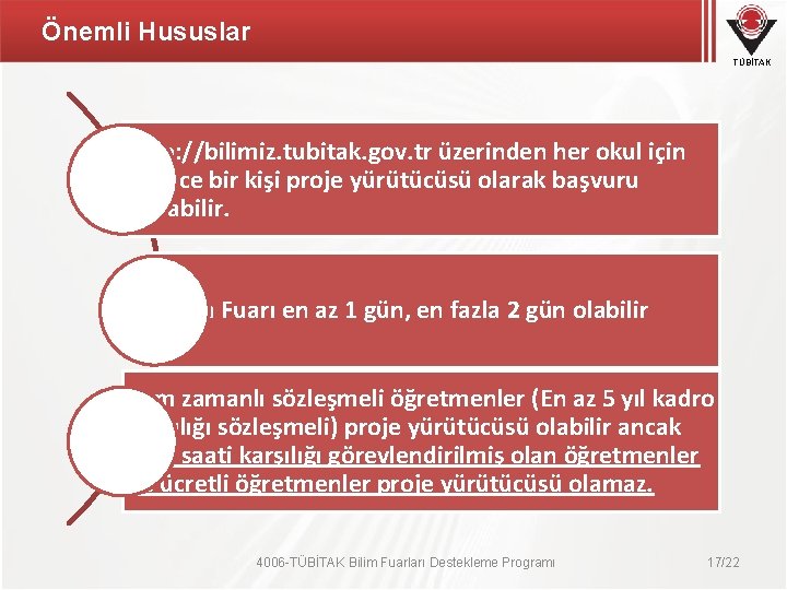 Önemli Hususlar TÜBİTAK http: //bilimiz. tubitak. gov. tr üzerinden her okul için sadece bir