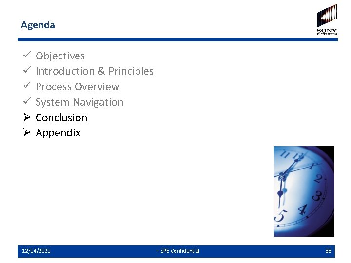 Agenda ü ü Ø Ø Objectives Introduction & Principles Process Overview System Navigation Conclusion
