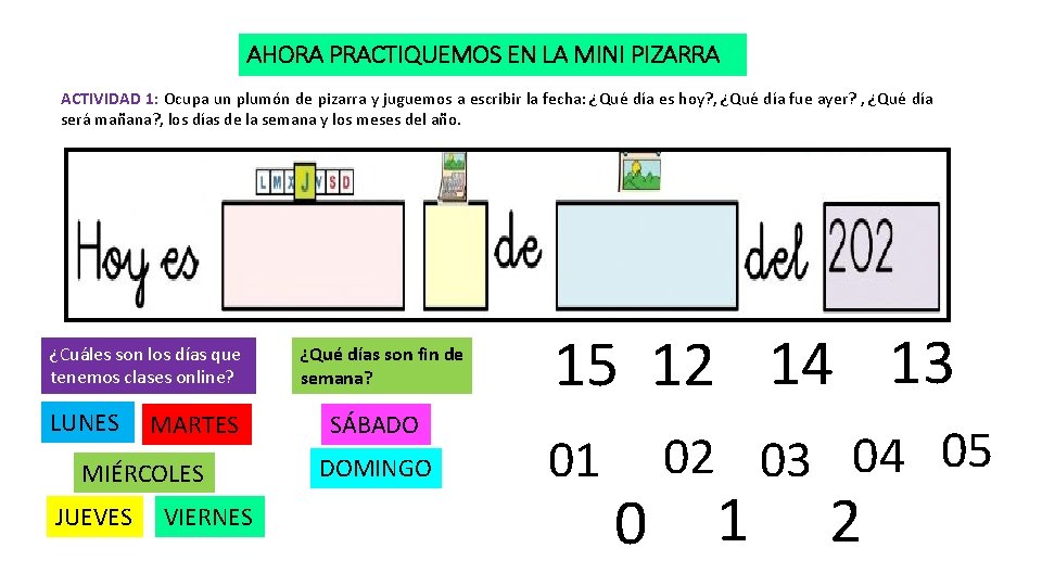 AHORA PRACTIQUEMOS EN LA MINI PIZARRA ACTIVIDAD 1: Ocupa un plumón de pizarra y