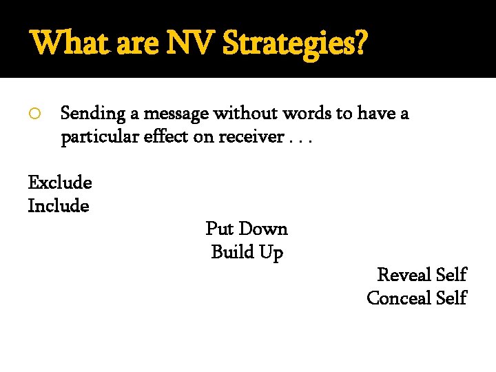 What are NV Strategies? Sending a message without words to have a particular effect