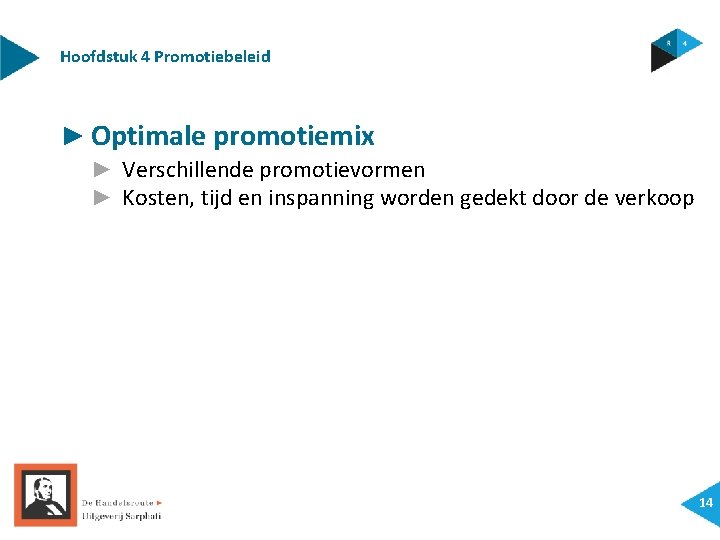 Hoofdstuk 4 Promotiebeleid ► Optimale promotiemix ► Verschillende promotievormen ► Kosten, tijd en inspanning