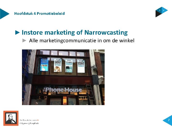 Hoofdstuk 4 Promotiebeleid ► Instore marketing of Narrowcasting ► Alle marketingcommunicatie in om de