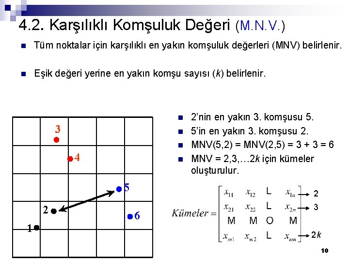 4. 2. Karşılıklı Komşuluk Değeri (M. N. V. ) n Tüm noktalar için karşılıklı