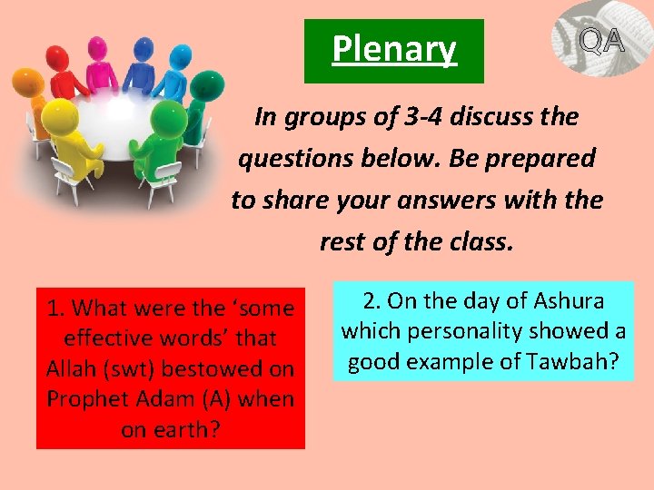 Plenary In groups of 3 -4 discuss the questions below. Be prepared to share
