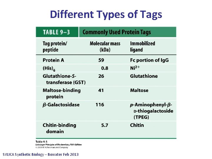 Different Types of Tags SYLICA Synthetic Biology – Bowater Feb 2013 