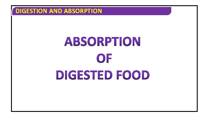 DIGESTION AND ABSORPTION 