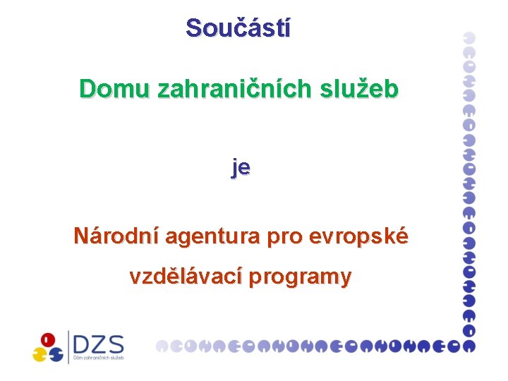 Součástí Domu zahraničních služeb je Národní agentura pro evropské vzdělávací programy 