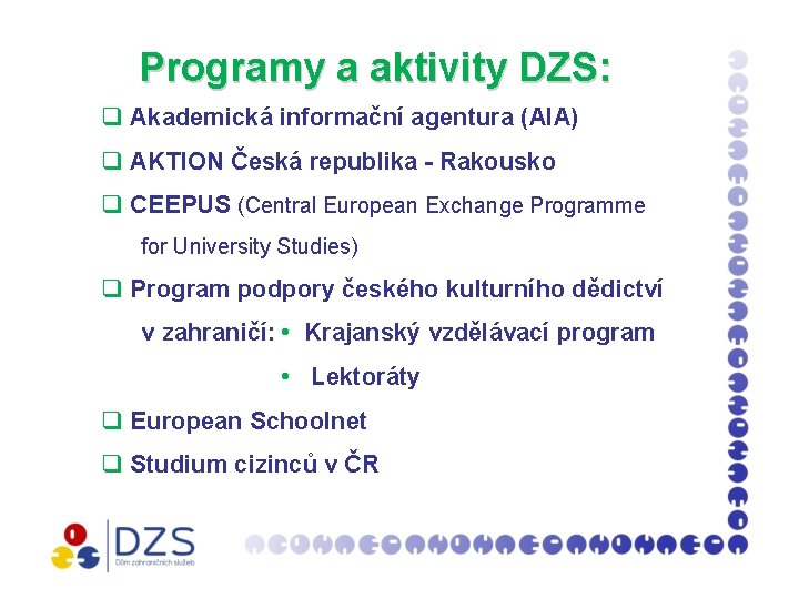 Programy a aktivity DZS: q Akademická informační agentura (AIA) q AKTION Česká republika -