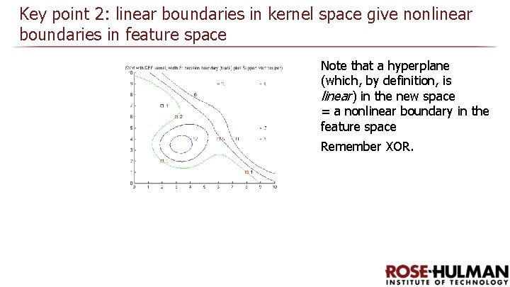 Key point 2: linear boundaries in kernel space give nonlinear boundaries in feature space Key point 2: linear boundaries in kernel space give nonlinear boundaries in feature space