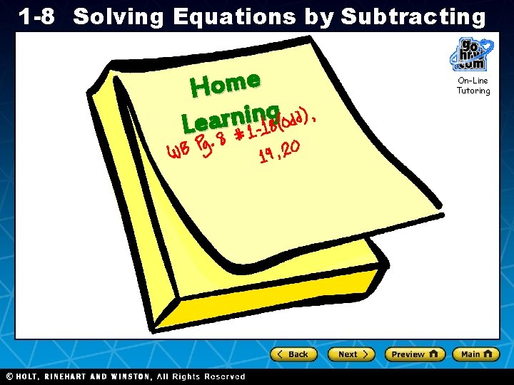 1 -8 Solving Equations by Subtracting e m o H g n i n