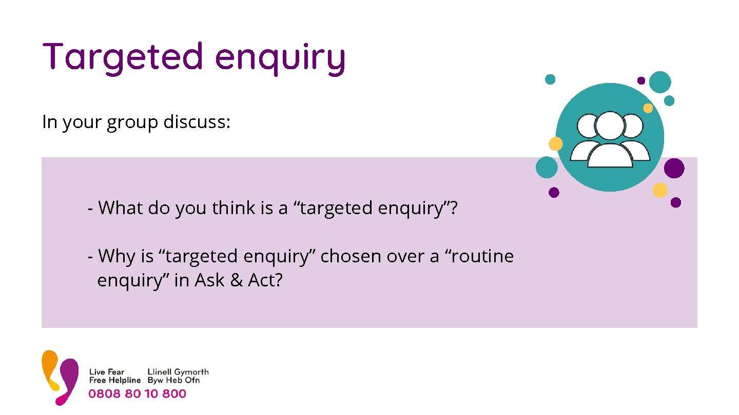 Targeted enquiry In your group discuss: - What do you think is a “targeted