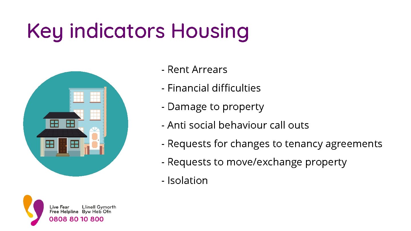 Key indicators Housing - Rent Arrears - Financial difficulties - Damage to property -