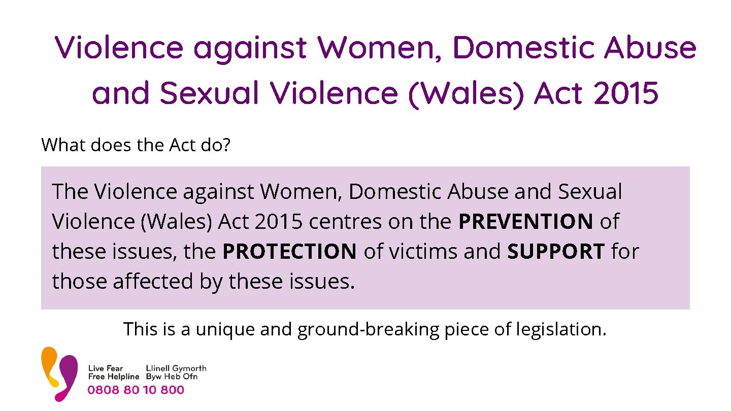 Violence against Women, Domestic Abuse and Sexual Violence (Wales) Act 2015 What does the