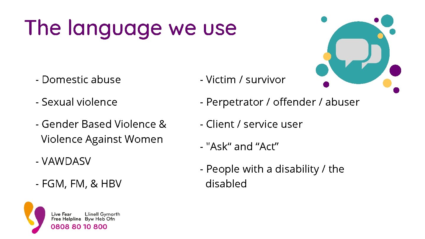 The language we use - Domestic abuse - Victim / survivor - Sexual violence