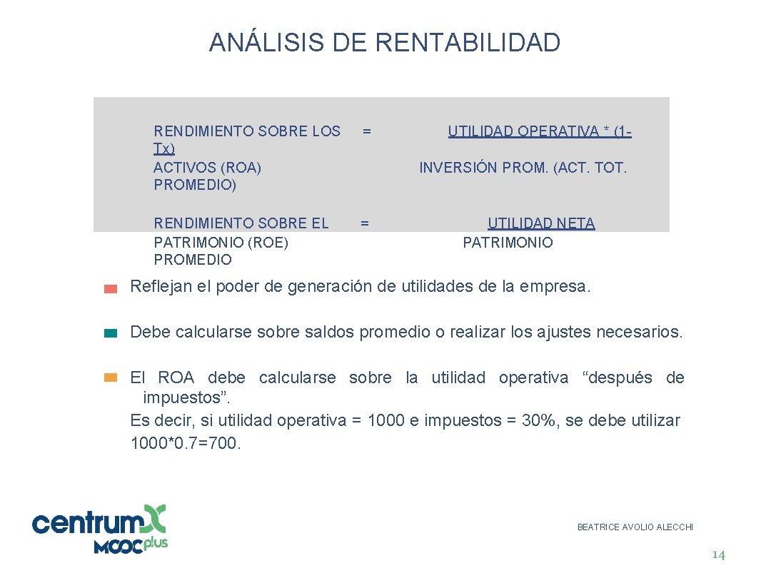 ANÁLISIS DE RENTABILIDAD RENDIMIENTO SOBRE LOS Tx) ACTIVOS (ROA) PROMEDIO) = RENDIMIENTO SOBRE EL