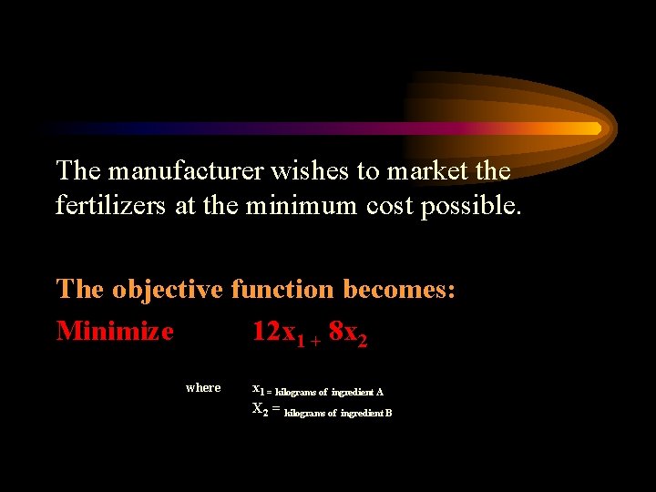 The manufacturer wishes to market the fertilizers at the minimum cost possible. The objective