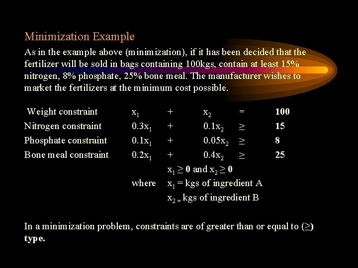 Minimization Example As in the example above (minimization), if it has been decided that