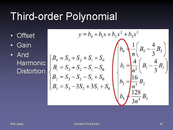 Third-order Polynomial • Offset • Gain • And Harmonic Distortion Wei Jiang General Final