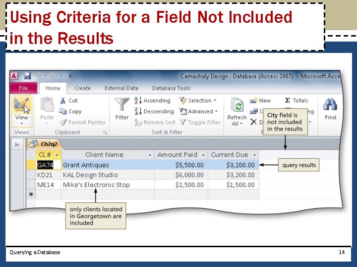 Using Criteria for a Field Not Included in the Results Querying a Database 14