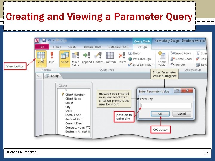 Creating and Viewing a Parameter Querying a Database 16 