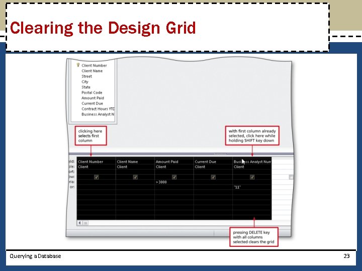 Clearing the Design Grid Querying a Database 23 