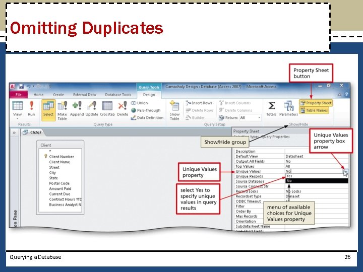 Omitting Duplicates Querying a Database 26 