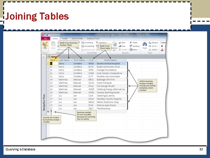 Joining Tables Querying a Database 32 