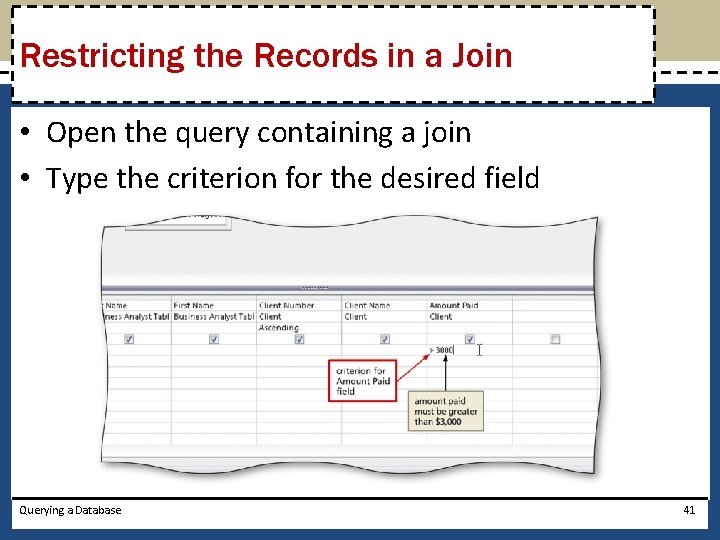 Restricting the Records in a Join • Open the query containing a join •