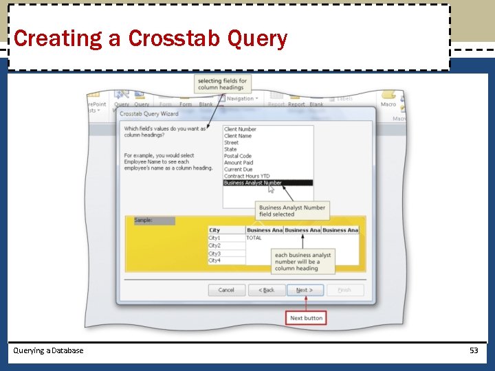 Creating a Crosstab Querying a Database 53 