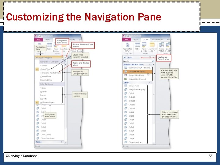 Customizing the Navigation Pane Querying a Database 55 