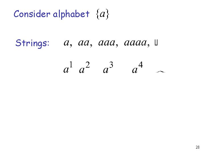 Consider alphabet Strings: 28 