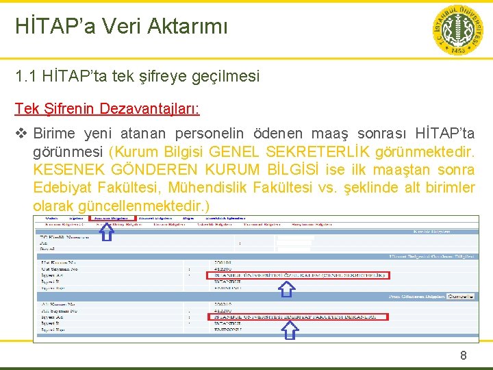 HİTAP’a Veri Aktarımı 1. 1 HİTAP’ta tek şifreye geçilmesi Tek Şifrenin Dezavantajları: v Birime