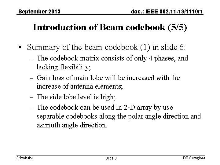 September 2013 doc. : IEEE 802. 11 -13/1110 r 1 Introduction of Beam codebook