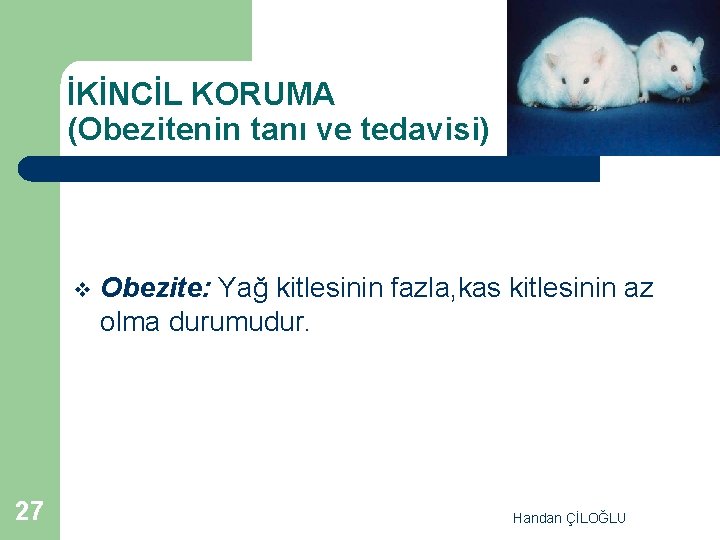 İKİNCİL KORUMA (Obezitenin tanı ve tedavisi) v 27 Obezite: Yağ kitlesinin fazla, kas kitlesinin