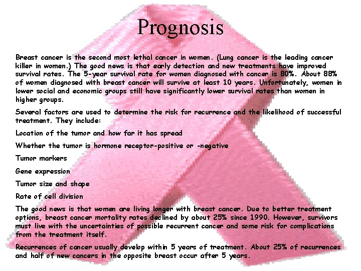 Prognosis Breast cancer is the second most lethal cancer in women. (Lung cancer is