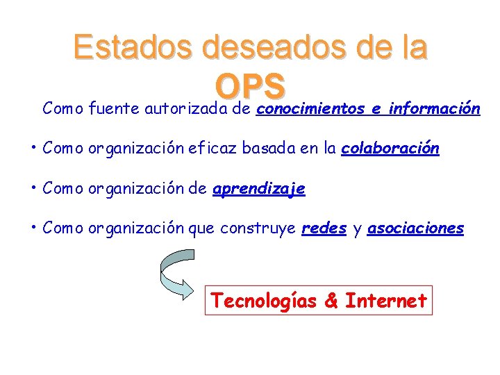 Estados deseados de la OPS • Como fuente autorizada de conocimientos e información •