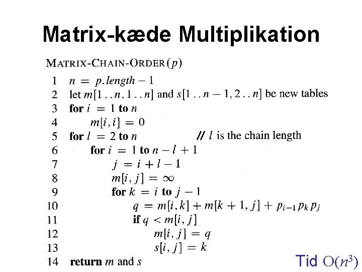 Matrix-kæde Multiplikation Tid O(n 3) 