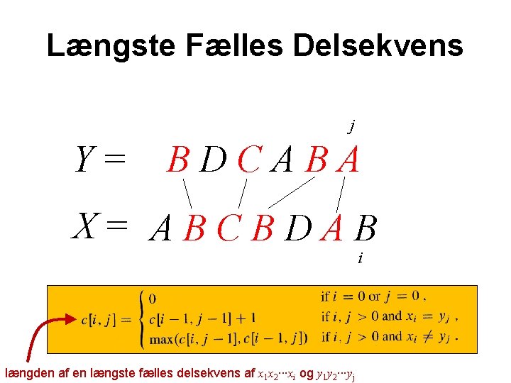 Længste Fælles Delsekvens j Y= BDCABA X= ABCBDAB i længden af en længste fælles