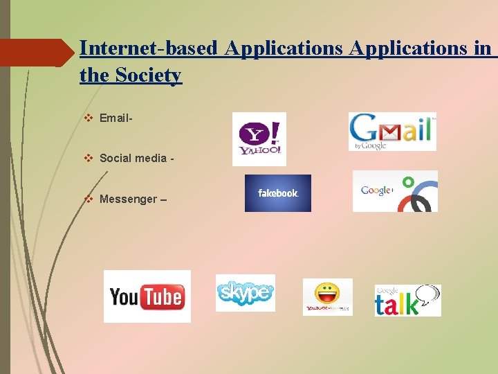 Internet-based Applications in the Society v Emailv Social media v Messenger – 