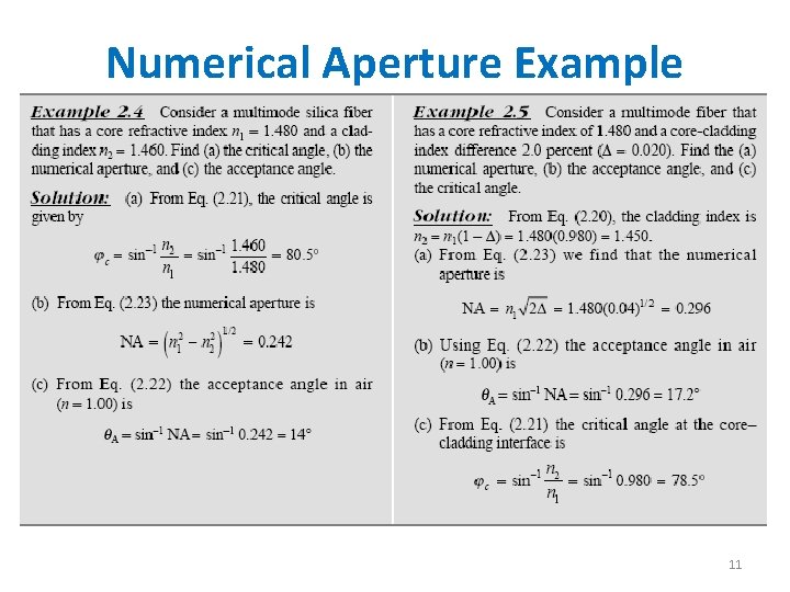 Numerical Aperture Example 11 Numerical Aperture Example 11