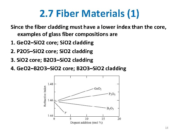 2. 7 Fiber Materials (1) Since the fiber cladding must have a lower index 2. 7 Fiber Materials (1) Since the fiber cladding must have a lower index
