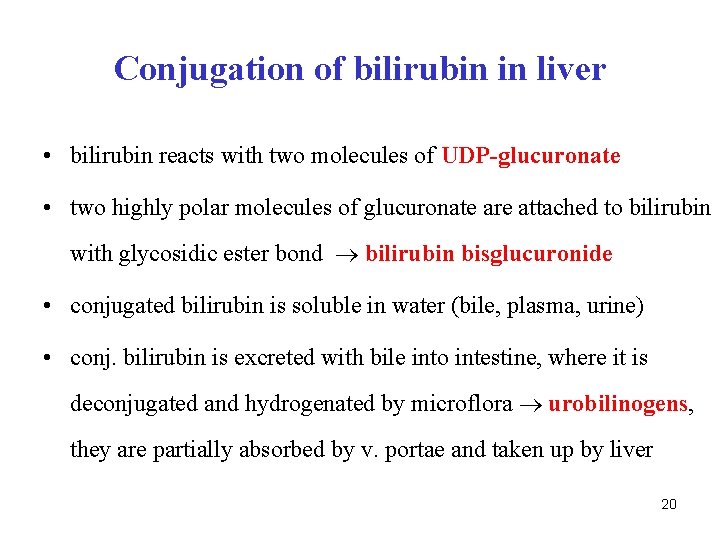 Conjugation of bilirubin in liver • bilirubin reacts with two molecules of UDP-glucuronate •