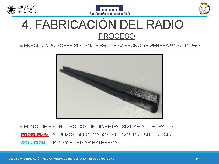 4. FABRICACIÓN DEL RADIO PROCESO ᴓ ENROLLANDO SOBRE SI MISMA FIBRA DE CARBONO SE